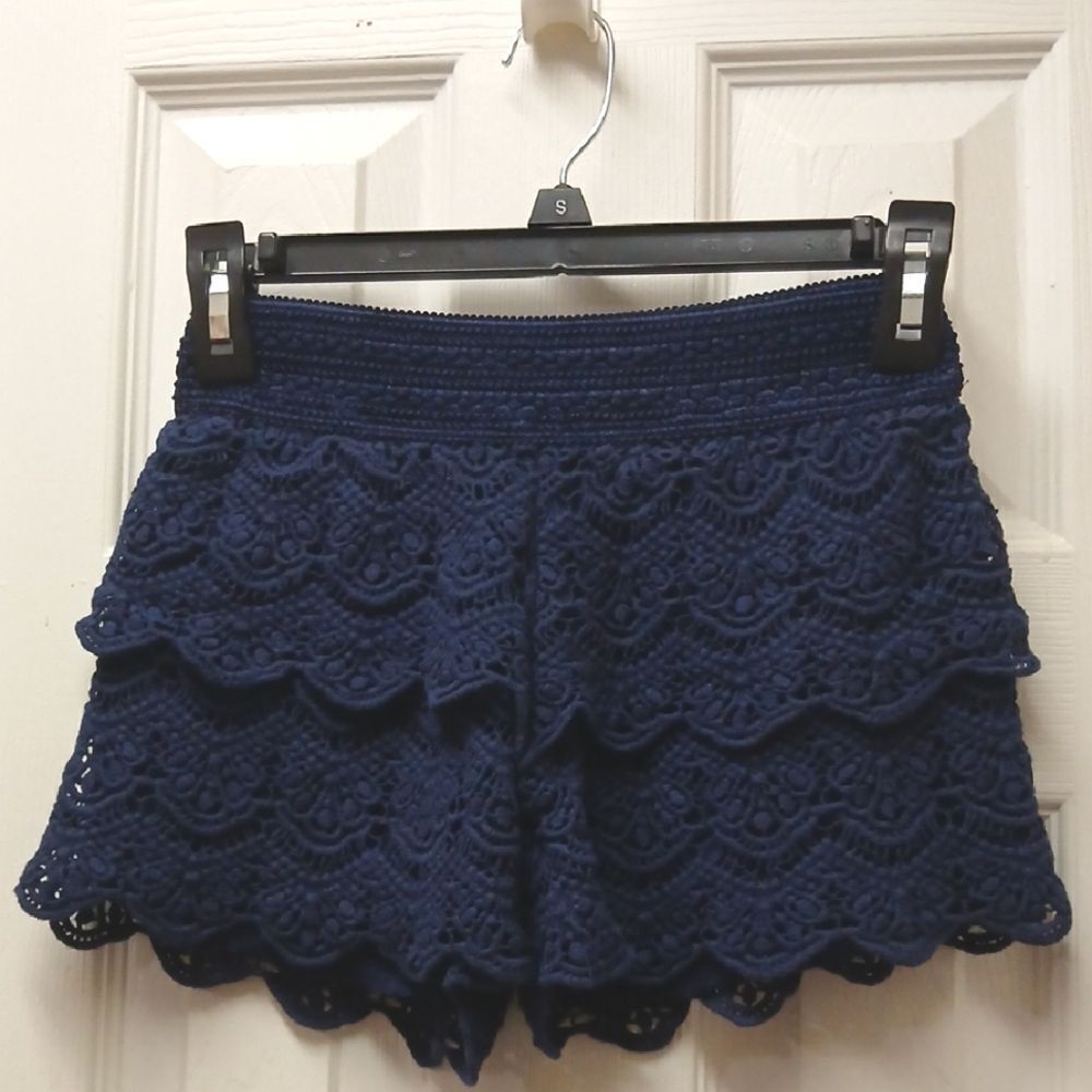 JUSTICE Girls Size 10 Crocheted Top/Lined Dress Shorts Navy Blue